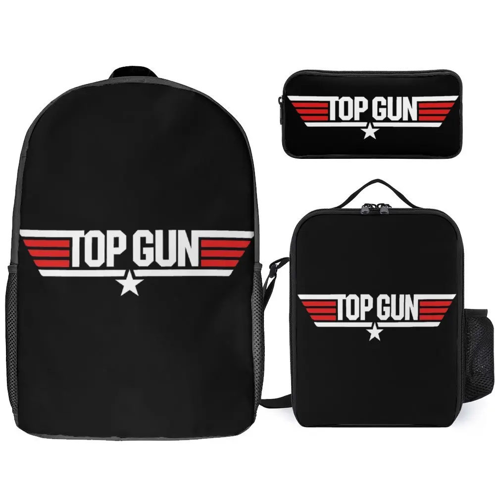 

Top Gun Classic Stars & Stripes Retro Movie Durable Cozy Toothpaste 3 in 1 Set 17 Inch Backpack Lunch Bag Pen Bag Travel Unique