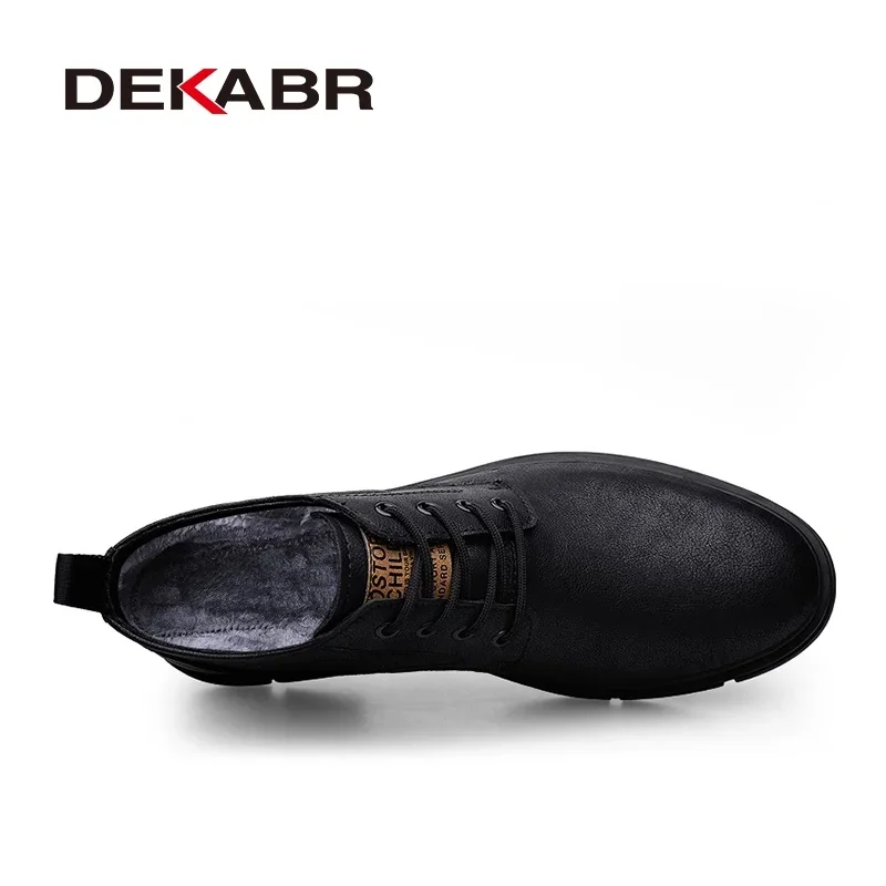 DEKABR Keep Warm Comfy Split Leather Ankle Boots Winter Men Boots Fashion Lace Up Shoes for Man Lightweight Casual Boots