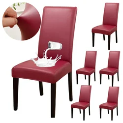 1/2/4/6/pcs Waterproof Fabric Chair Covers Pu Leather Solid Dining Chair Seat Cover Wedding Restaurant Office Pets Dust-proof