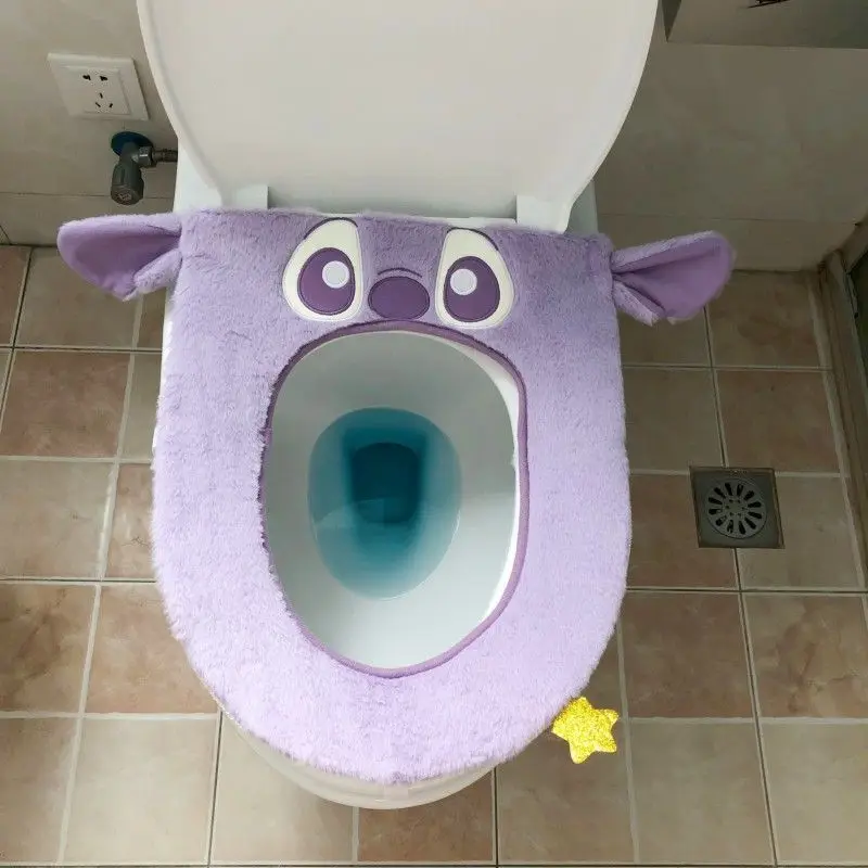 New Cute Plush Toilet Seat Cushion, Anime Disney Stitch Angel Household Toilet Cover Gasket, Cute Shark Plush Warm Pads