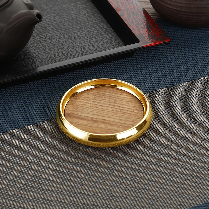 High-quality Wooden Coaster with Metal Ring Heat Insulation Cup Pad Drink Cup Coaster for Tea Coffe Milk Kitchen Supplies
