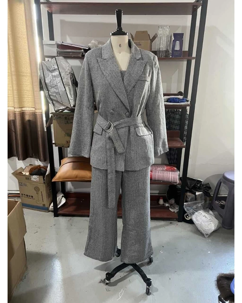 Moda casual terno feminino jaqueta casaco calças compridas conjunto de três peças profissional