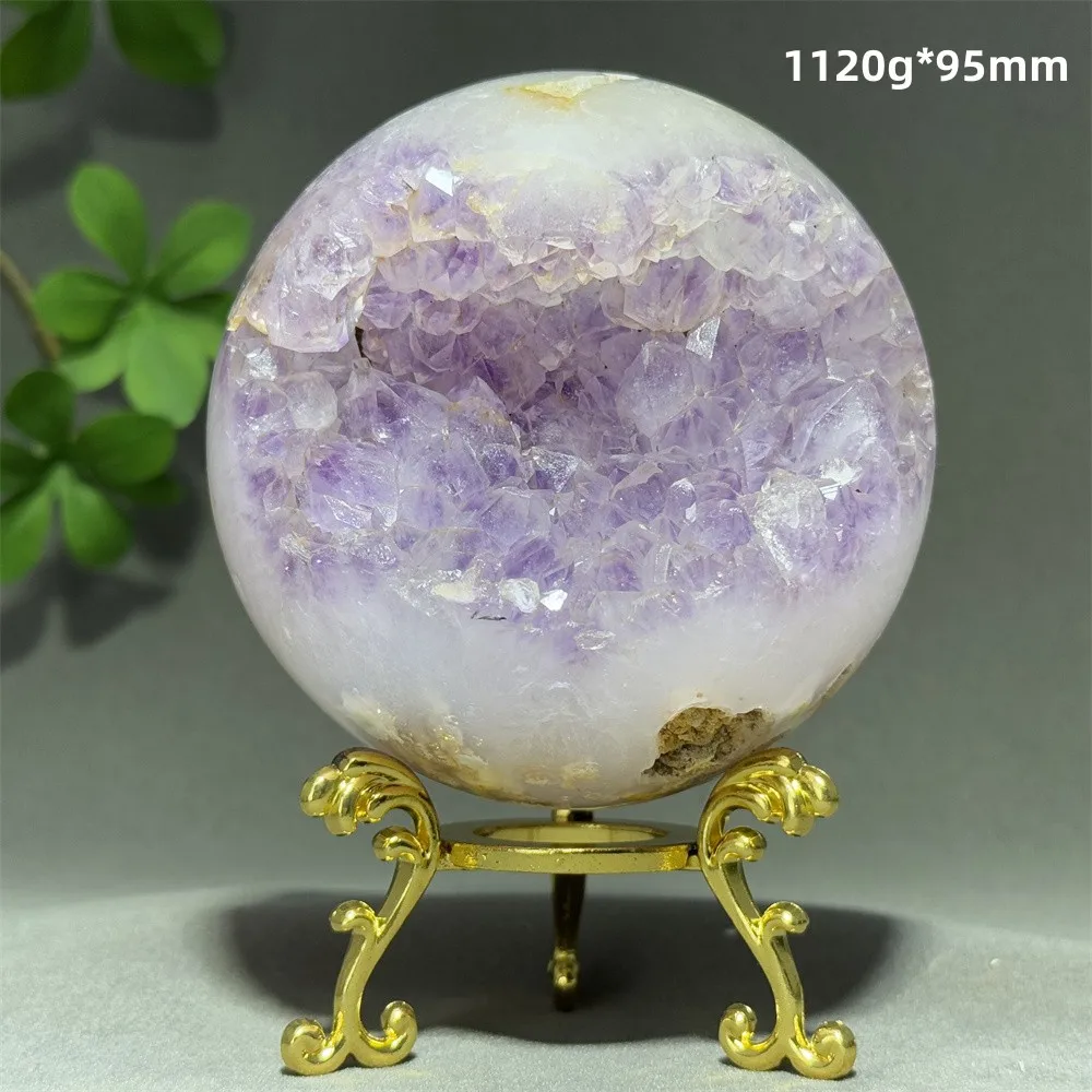 Natural Amethyst Cluster Smile Ball Mineral Healing Energy Wealth Home Decoration Lucky Gift with Base