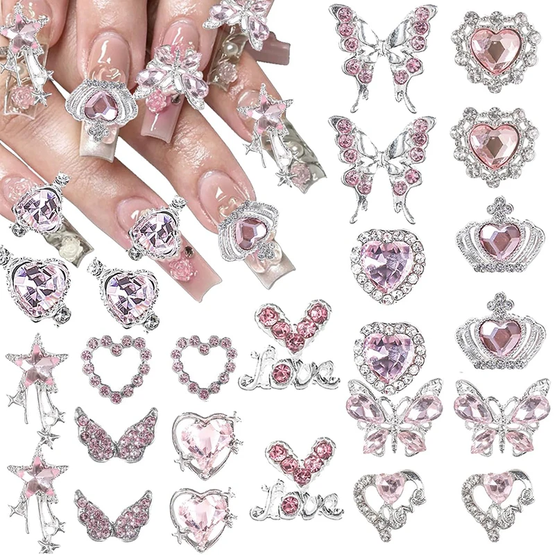 24 stuks vlinder nagelbedels sieraden kristalglas steentjes roze planeet nagelkunst decoraties liefde sterren nagels accessoires