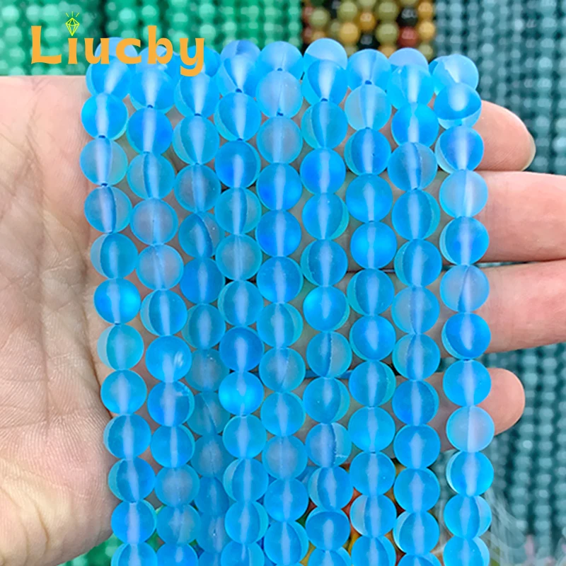 

Lake Blue sparkling round crystal Stone matte Round Beads For Jewelry Making DIY Accessories Necklace 15" Wholesale 6/8/10/12MM