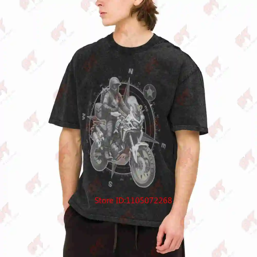 Motorcycle Adventure Travel ADV Riding Chief Vintage Washed Tee Pure Cotton T-Shirt