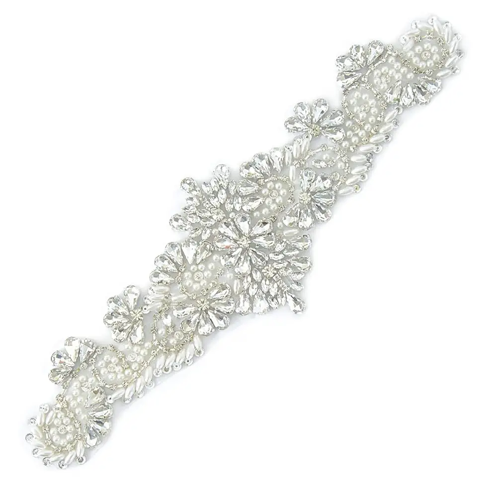 

Crystal and Rhinestone Beaded Applique Bridal Belt Wedding Sash Applique