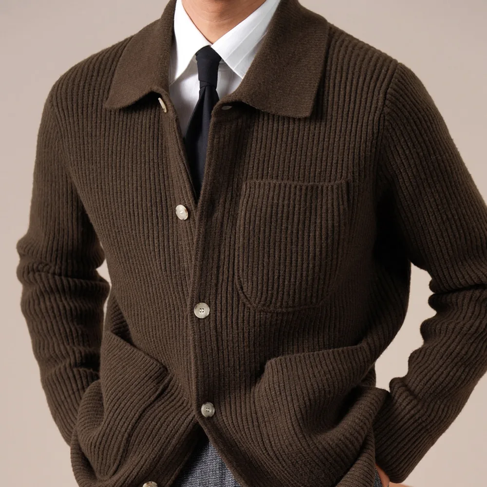 

Wool Blend Mens Sweaters Green Collar Autumn Winter Thick Style Lazy Style Business Casual Single-Breasted Cardigan Sweater Men