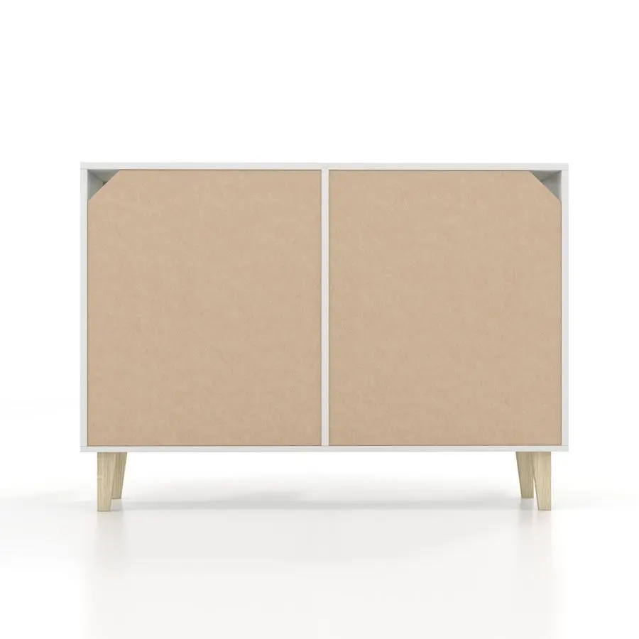 Buffet Storage Cabinet with Rattan Decorating 4 Doors Living Room Kitchen Sideboard 48.43 x 34.65 x 15 inch White