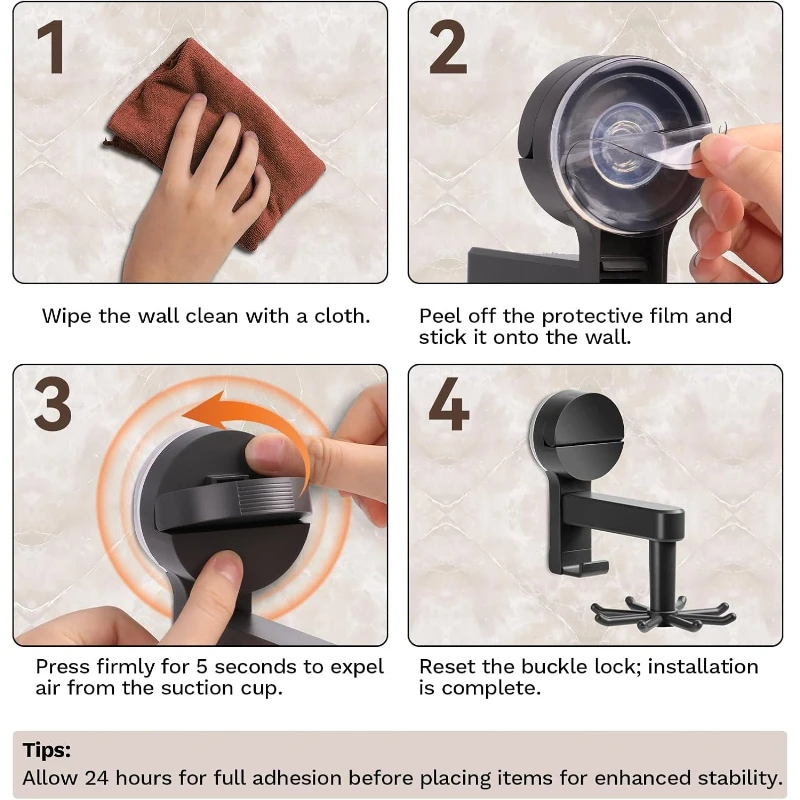 360° Rotating Hook Space-Saving Kitchen Storage Rack with Strong Suction Cups No Drill Mount for Wall Cabinet Door RV Organizer 6