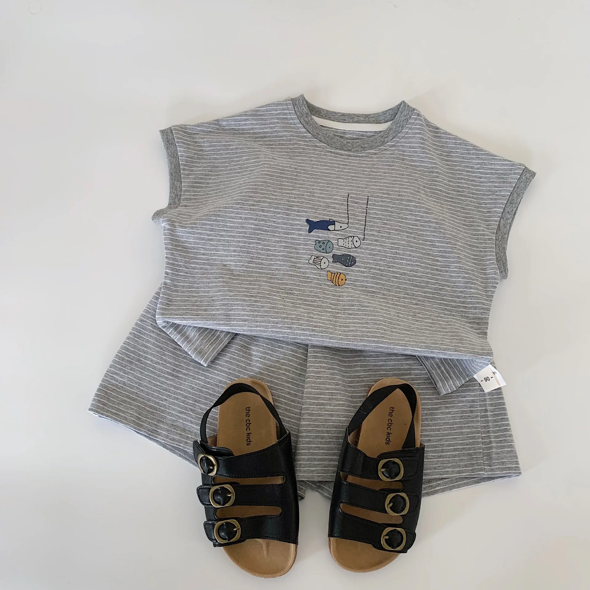 مجموعة الأطفال 2025 صيف جديد بنات بنين مخطط بلا أكمام قطعتين مجموعة ملابس الأطفال مجموعات #6