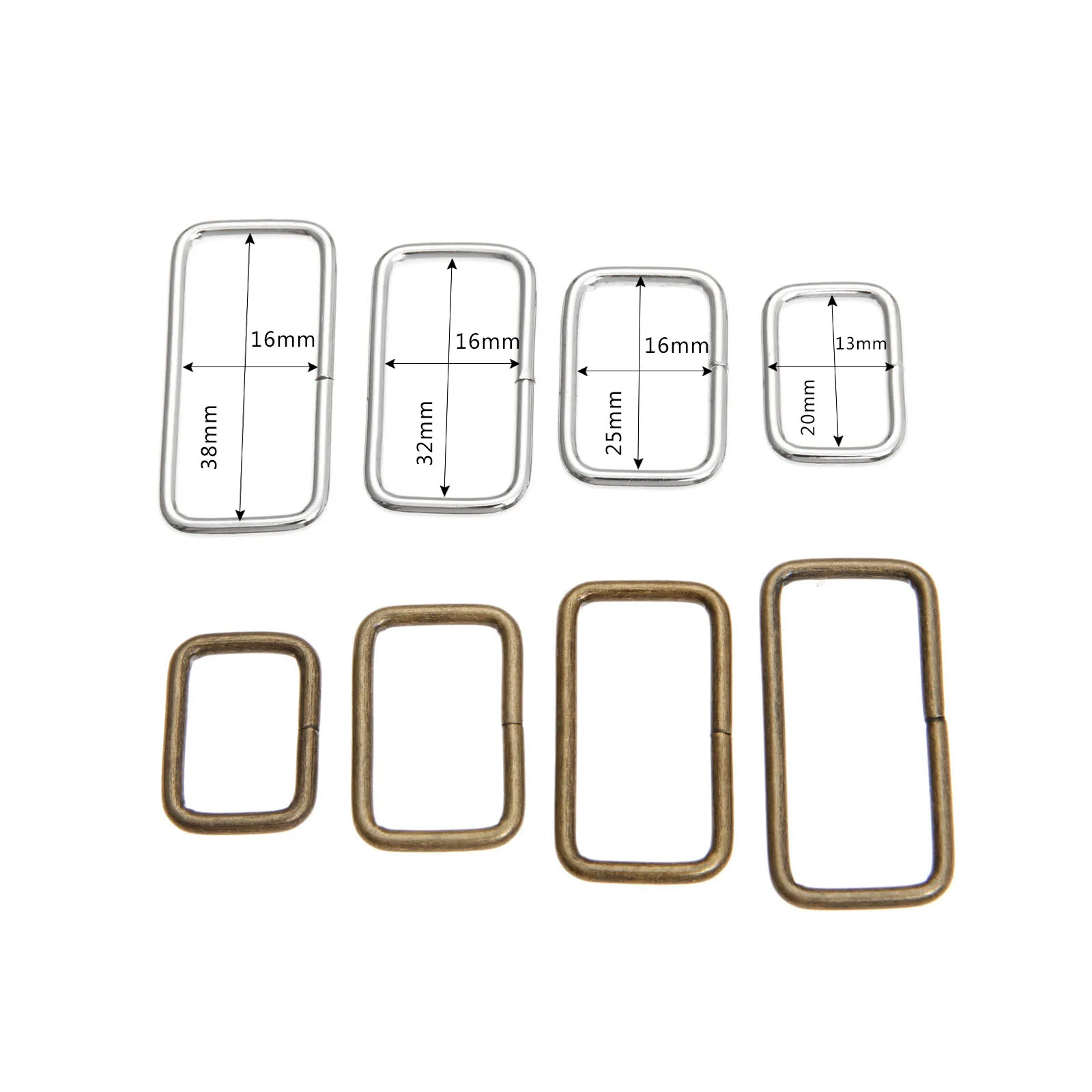 20pcs DIY Metal Thickness Handbag Leather Bag Purse Strap Belt Web Rectangle Square D Ring Buckle Clasp