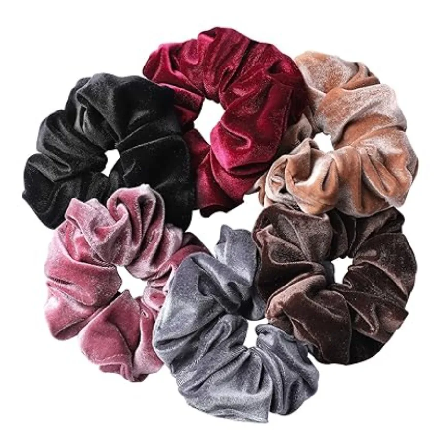 

6 Pcs Big Hair Scrunchies Velvet Elastics Large Hair Bobble Scrunchy Hairs Bands Women Soft Hairs Ties, 6 Colors, Dark Color