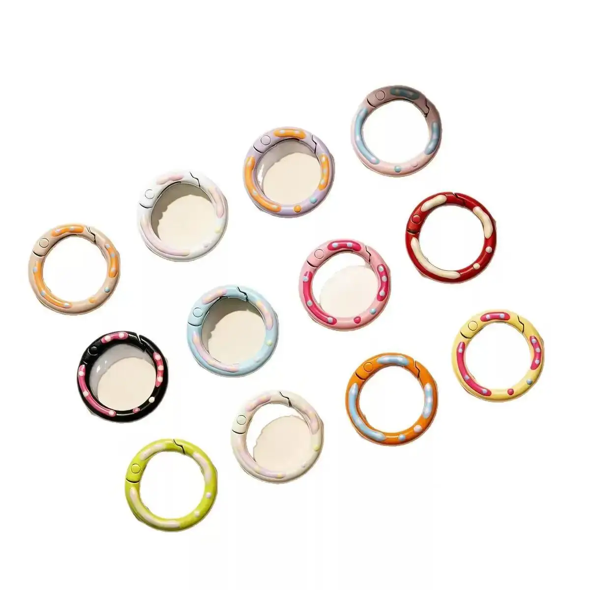 10pcs 24mm Mixed Color Sweet Donut O Ring Spring Clasp Openable Round Keychain Clips For DIY Hang-up Ring Buckle Connector image 6