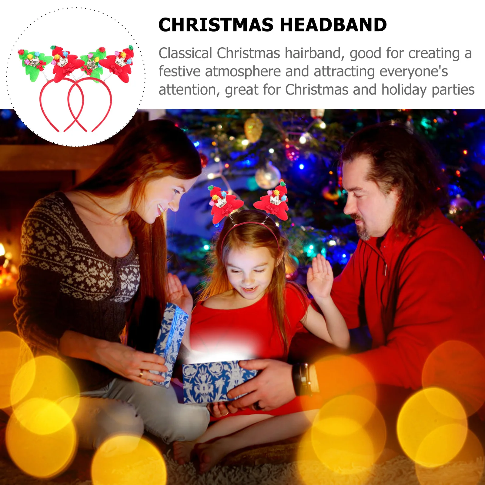 

2Pcs Xmas Hairband Christmas Tree Hair Hoop Holiday Party Hair Accessories Christmas Headpiece Headband