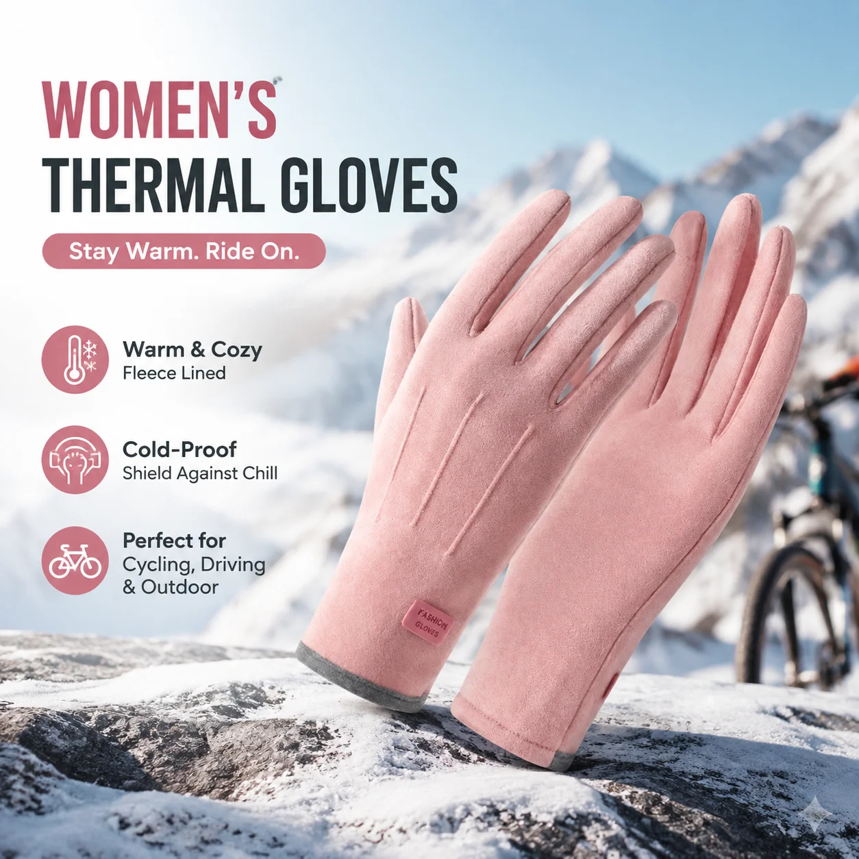 Women's Thermal Gloves Winter Cycling Bicycle Riding Cold-Proof Driving Fleece Lined
