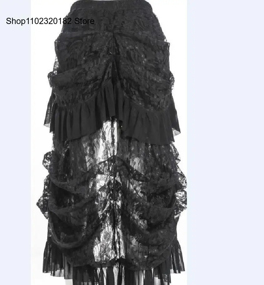 New Women Retro Victorian Lace Up Steampunk Gothic Goth Punk Long Skirt Ruffle Dress
