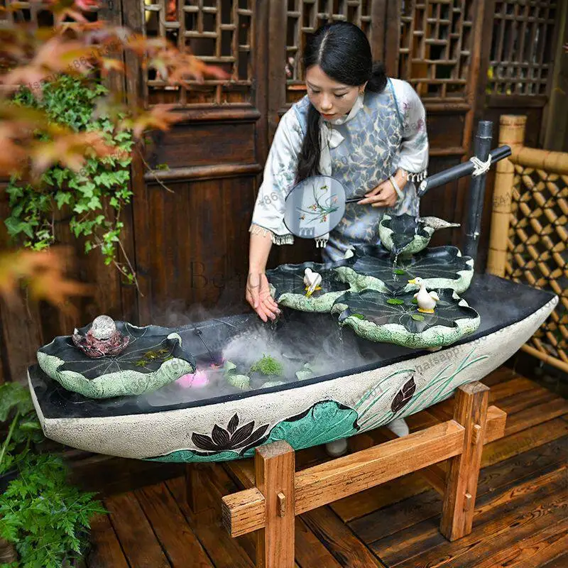 Large flowing water feng shui wheel floor-to-ceiling fountain balcony indoor humidifier water feature lucky fish pond