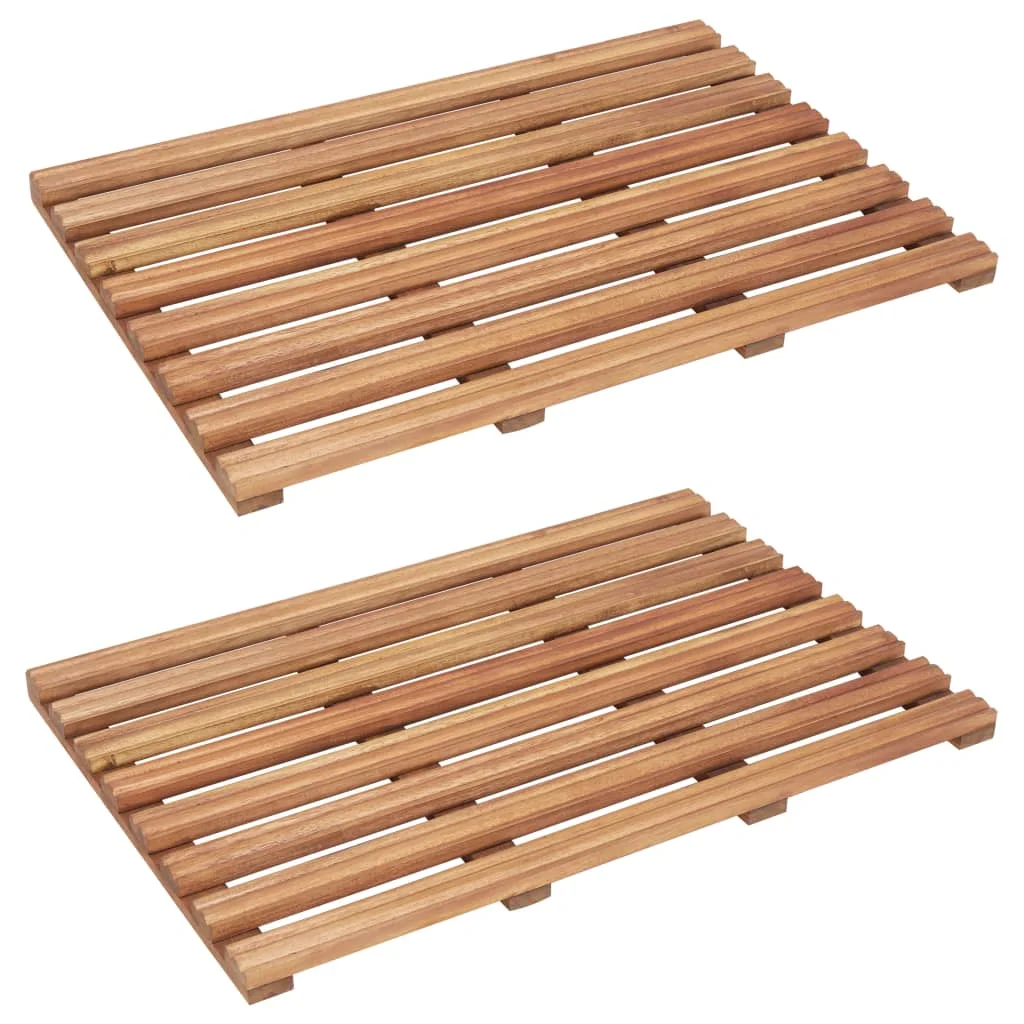 2-teiliges Badezimmerteppich-Set aus massivem Akazienholz, 56x37 cm, wasserabweisendes Holz-Badematte-Set mit Lamellendesign für Badezimmer, Dusche, Innen- und Außenbereich