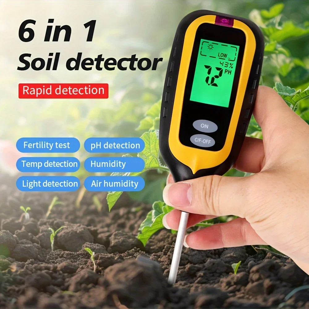 6 in 1 Digital Soil Tester Multifunctional Soil Fertility PH Temperature Sunlight Moisture Light Meter Soli Analyzer