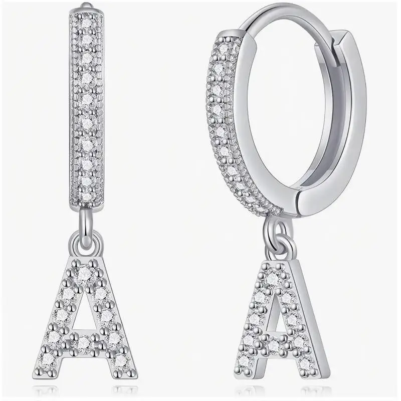 Lab diamond 26 Capital Letters Earrings for Women, 14K Gold Silver Gold Plated Stud Earring Gifts Wholesale & Customization