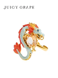 Juicy Grape Dragon And Stone Enamel Adjustable Ring Jewelry Gift