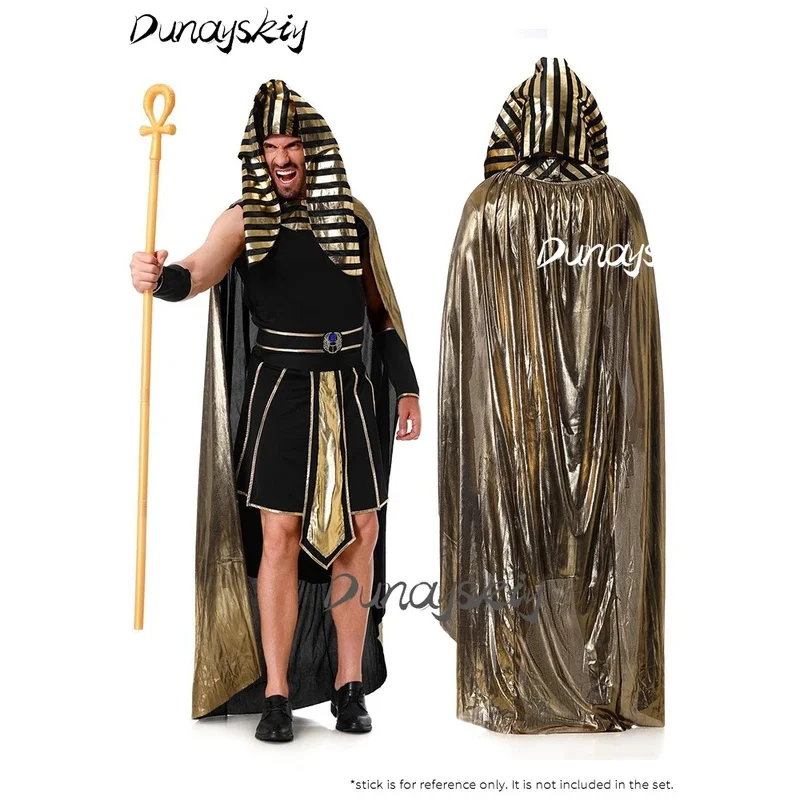 

DY20Древний Египет Фараон Косплей Костюм Комплект Платье Плащ Шляпа Черное Золото Хэллоуин Костюмированный Наряд для Взрослых Мужчин Женщин25