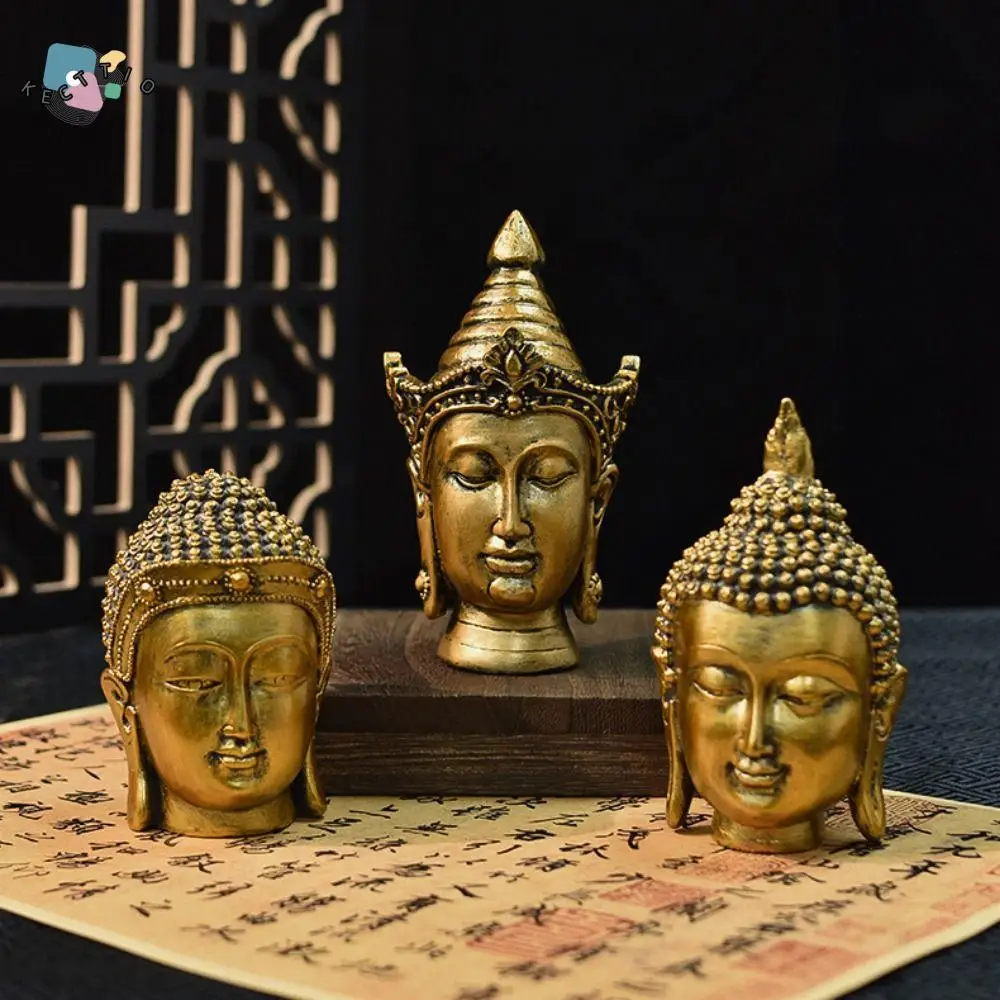 Chinese Style Resin Crafts Buddha Head Statue Carved Exquisite Lying Buddha Ornaments Antique Buddha Model Car Accessories