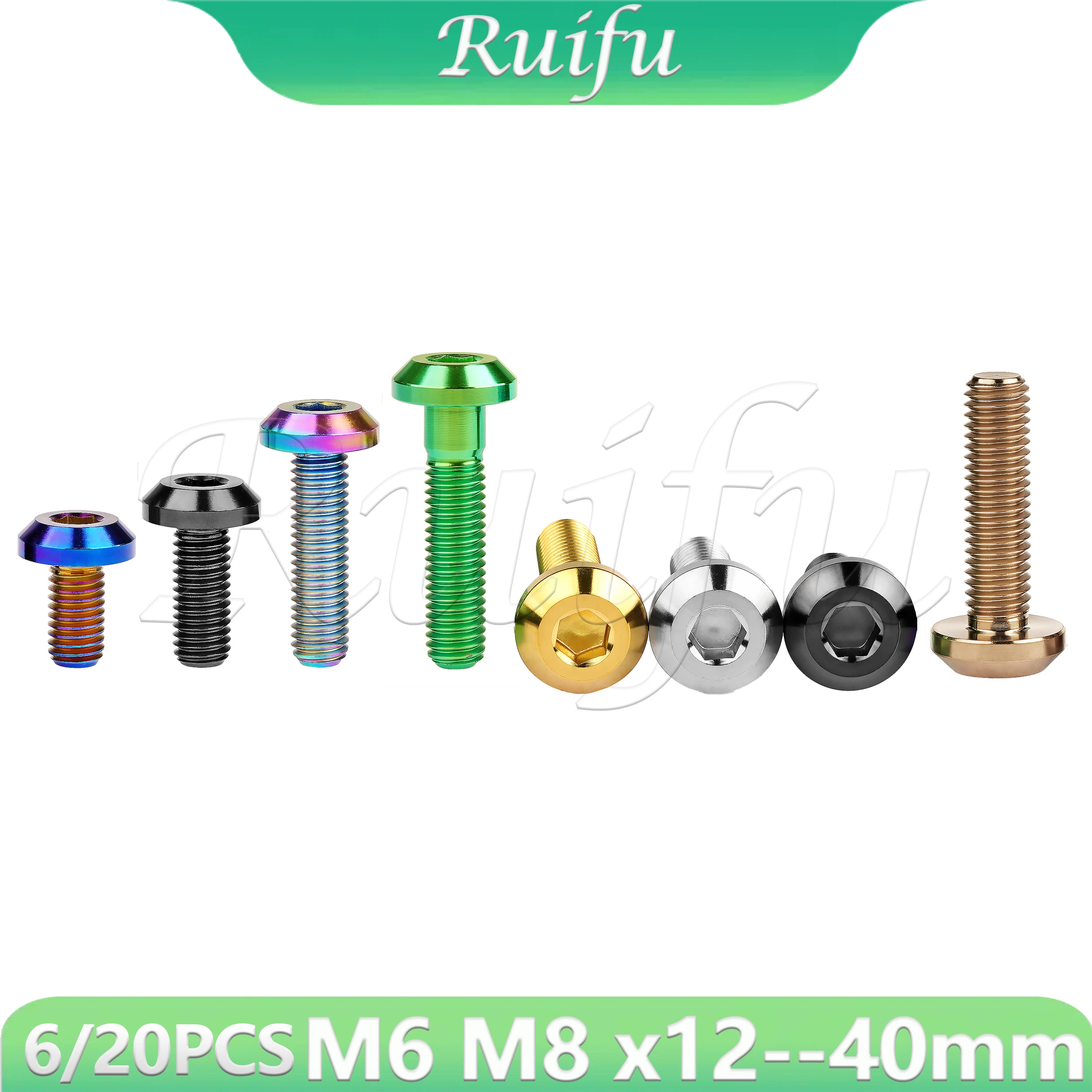 

Ruifu Titanium Bolt 6/20PCS M6/M8x12 15 20 25 30 35 40mm Flat Truss Hex Head Screw for Bicycle Motorcycle Disk Brake