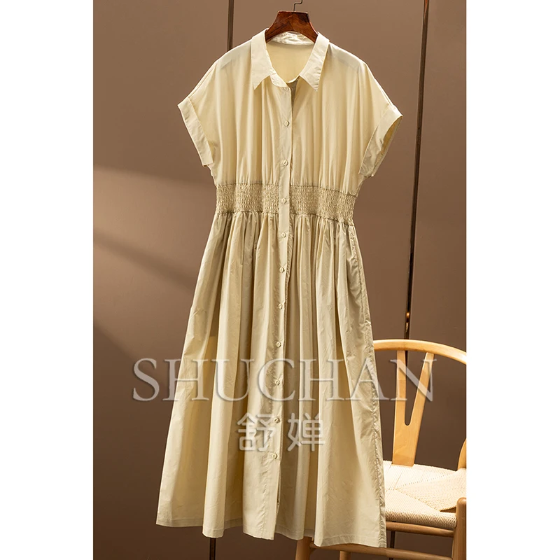 Elegancka cienka wysokiej jakości 60 szt. Czystej bawełny koszula z elastyczną talią sukienka damska 5W41 Vestidos De Verano Mujer 2025