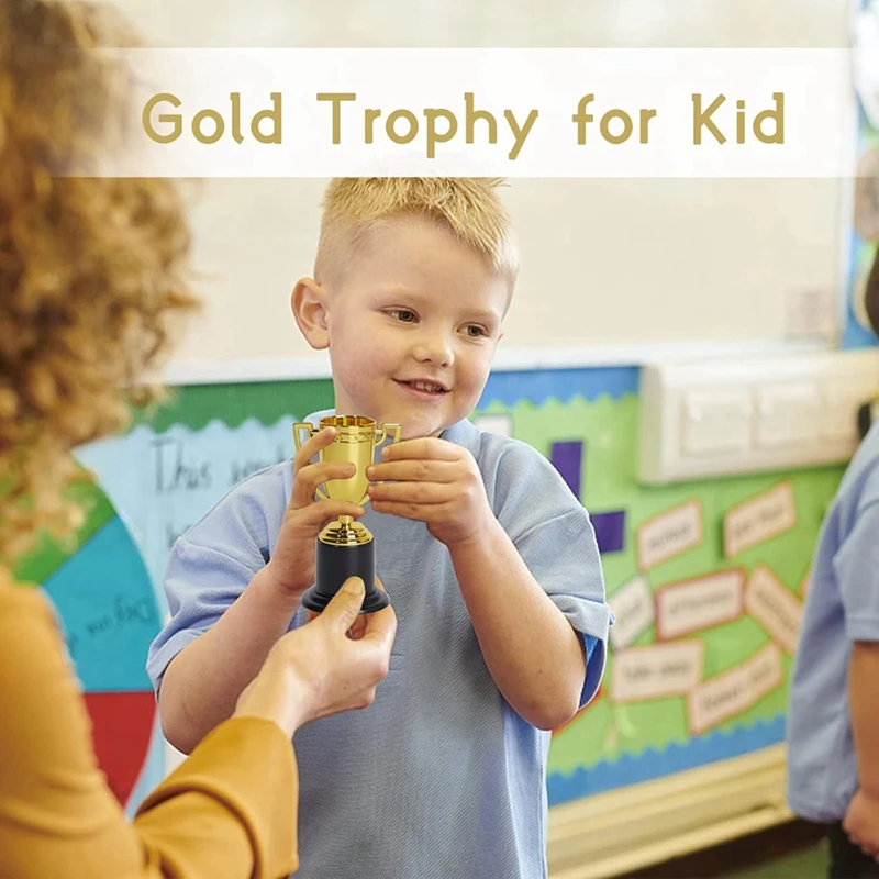 24 Pack Mini Gold Award Trophy Cup For Kids Plastic Trophies For Sports, Game Favors, Tournaments, Competitions