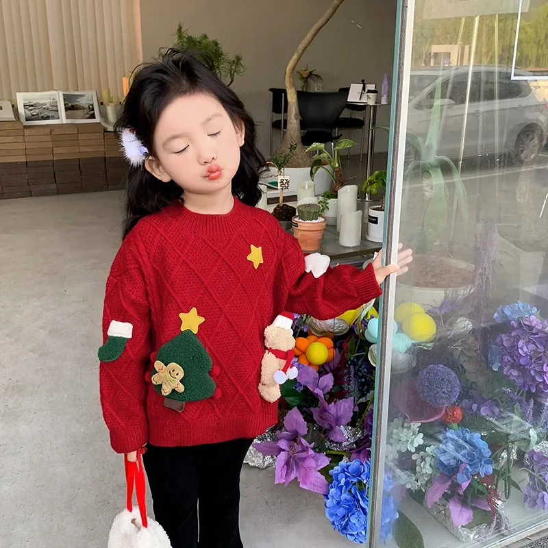 

Childrens Sweater New Autumn and Winter Christmas Fashionable Thick Round Neck Long Sleeved Pullover Sweater Kids Clothes