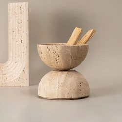Wholesale Price D10.5CM Beige Yellow Travertine Incense Holder Home Hotel Tabletop Marble Incense Burner