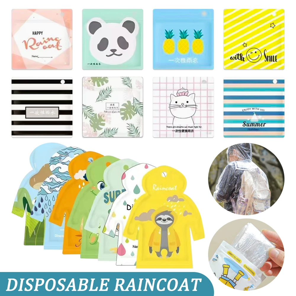 PE Disposable Raincoat Vacuum Compression Card Packaging Card Compression Raincoat Key Ring Waterproof Hooded Rain Coat