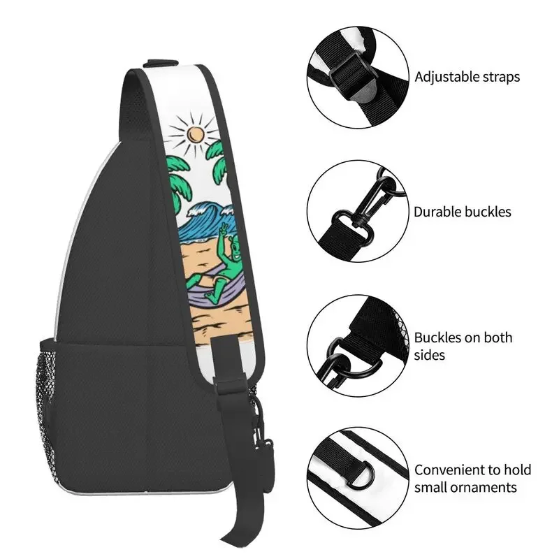 Fashion Summer Beach Alien Surfing Crossbody Sling Backpack Men Surf Rider Shoulder Chest Bags for Travel Cycling