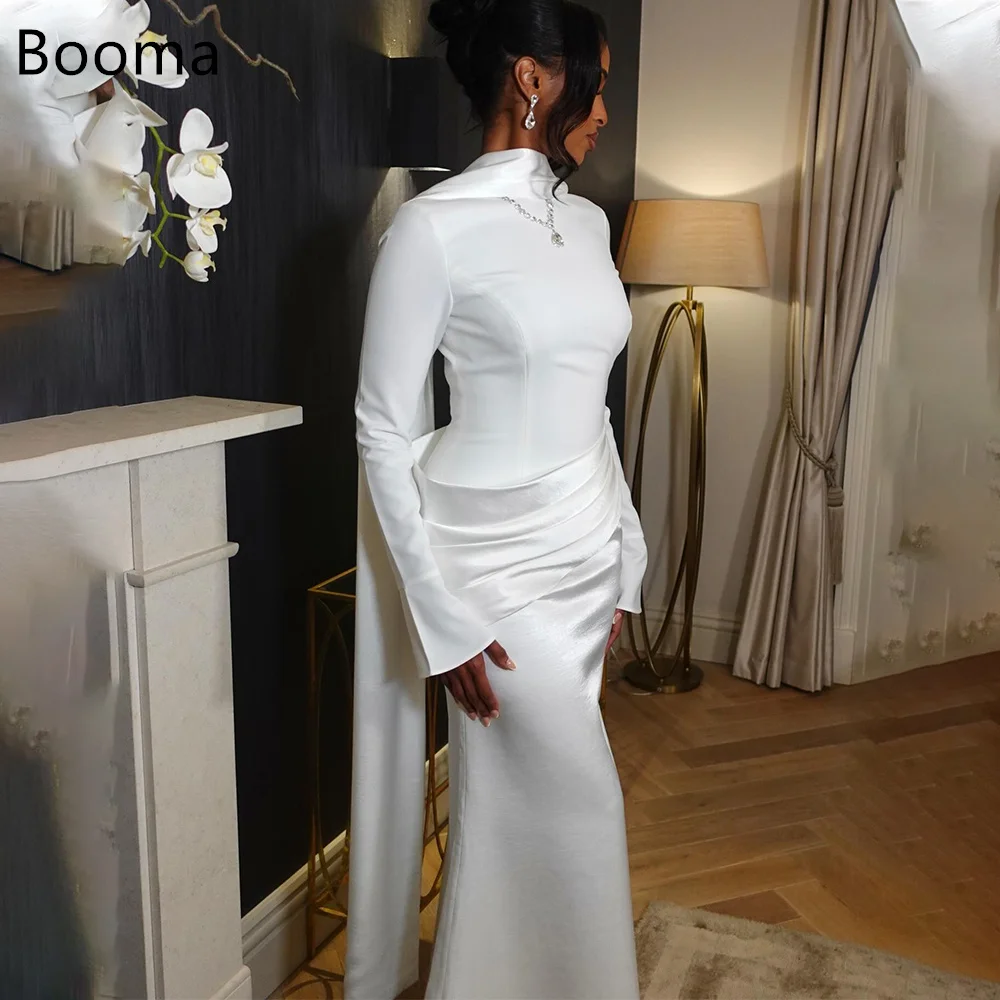 

Booma Mermaid O-Neck Long Satin Elegant Wedding Dresses Simple Long-Sleeve Pleat Brides Gown Custom Made 2025