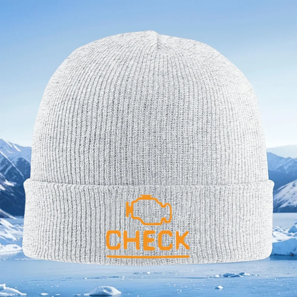 2026 Engine check word,orange outline black Men Women Unisex Knitted Hat Beanie Pullover Cap Winter Thermal Warm Christmas Outdo view 3