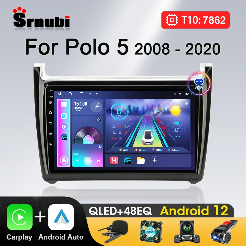 Leitor multimídia automotivo para Volkswagen, Carplay, Automático, Rádio, Estéreo, GPS, DVD, 2 DIN, Unidade Principal, 4G, Android 12, VW Polo 5,