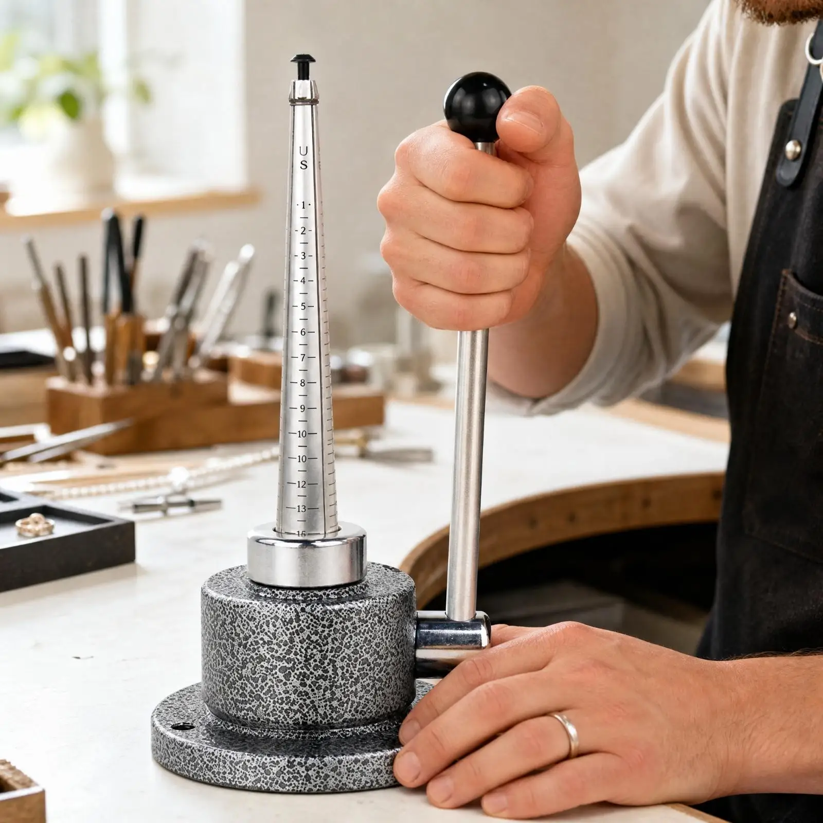 Manual Ring Sizer Adjuster with Tapered Shaft Jewelry Tool Kit for Precise Band Sizing and Resizing Home Craft Use