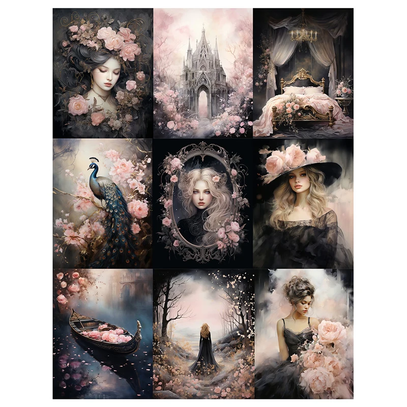 9Pcs/Pack Black and Pink Girls Sticker DIY Craft Scrapbooking Album Junk Journal Decorative Stickers