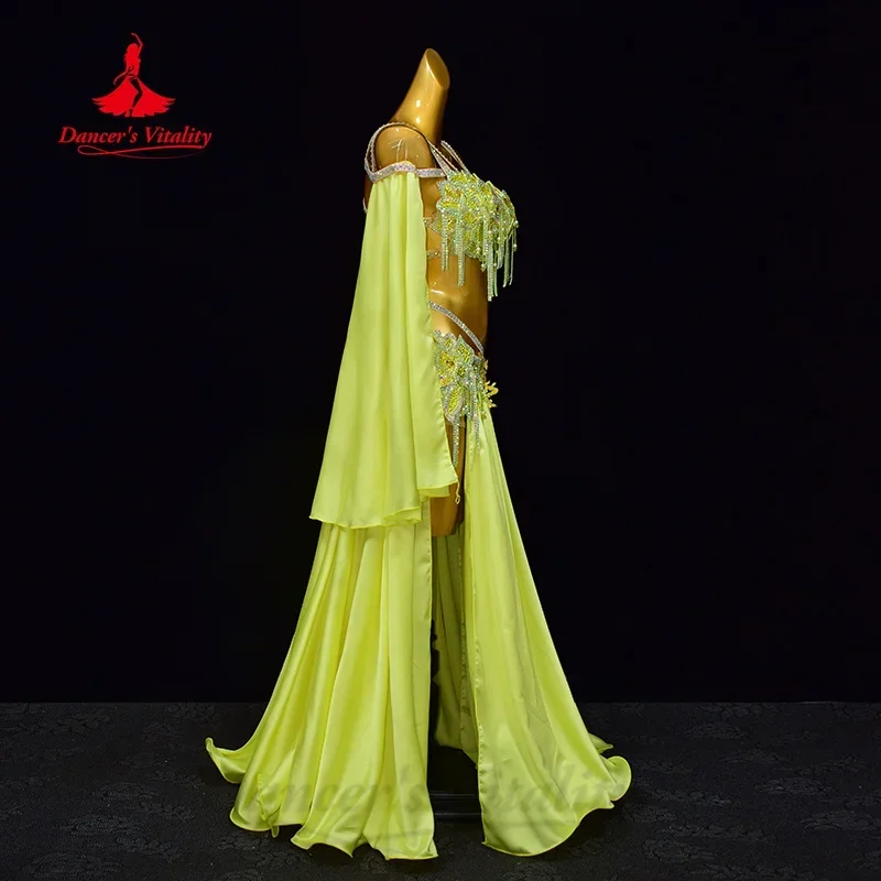 Belly Dance Suit Customized Exquisite Pearl Bra+Sexy Split Split Long Skirt 2pcs Oriental Dance Professional Performance Costume