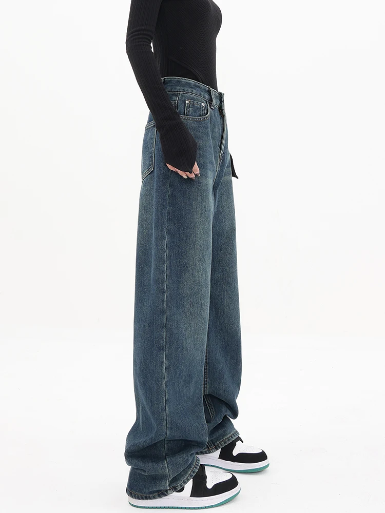Jeans da donna nuovi primaverili e autunnali, pantaloni larghi a gamba larga retrò a gamba dritta