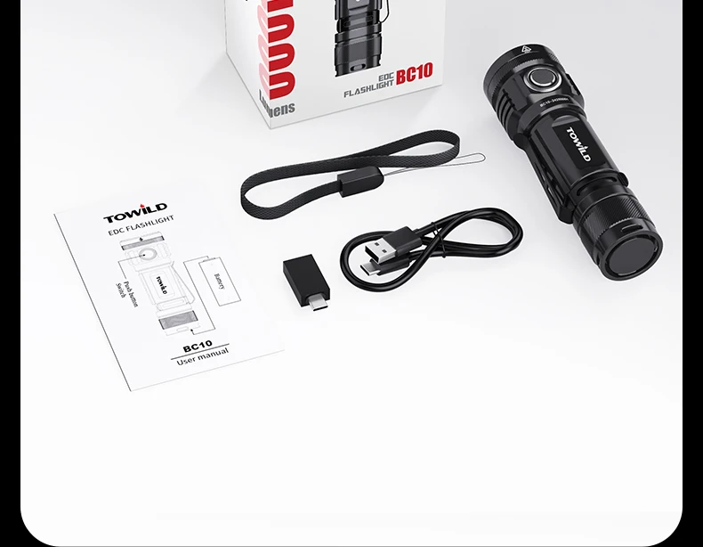 TOWILD BC10 EDC Flashlight Portable Rechargeable 4000lm IPX8 High Power Led Flashlight 21700 Torch For Camping Outdoor Lighting