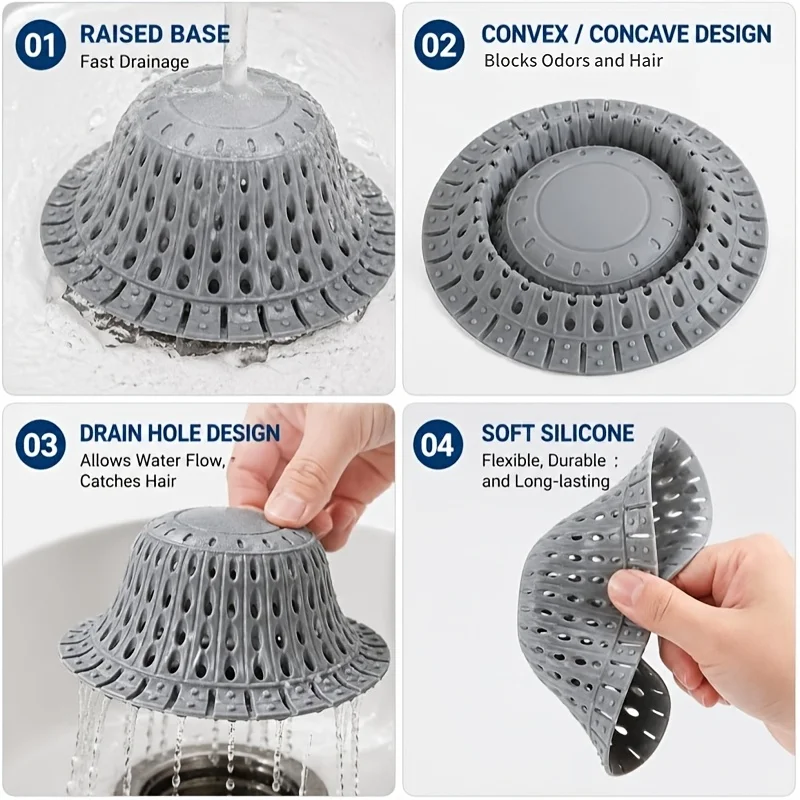 Premium Silicone Foldable Hair Catcher for Bathtub Shower Sink Drain - Fits Pop-Up & Standard Drains Universal Use for All