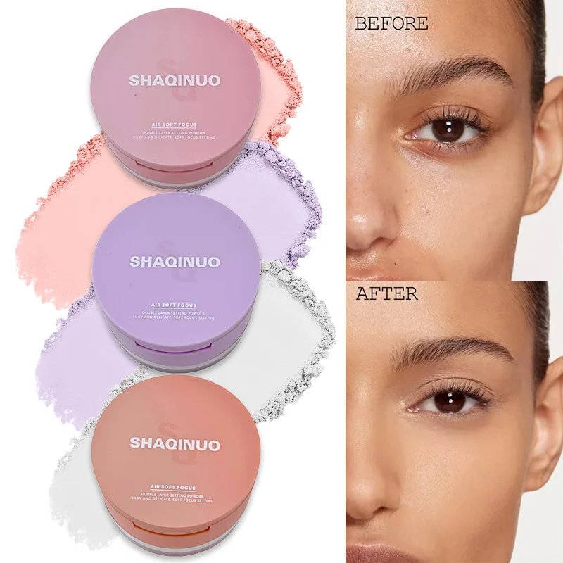 SHAQINUO Dual-Effect Translucent Powder Compact-Pencil+Loose Powder,Instant Skin Smoothing,Brightens&Controls Oil Without Caking
