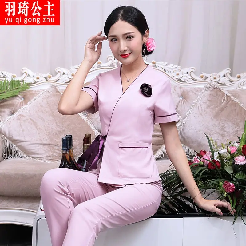 女性のための新しい夏の半袖フットマッサージ健康美容師オーバーオール