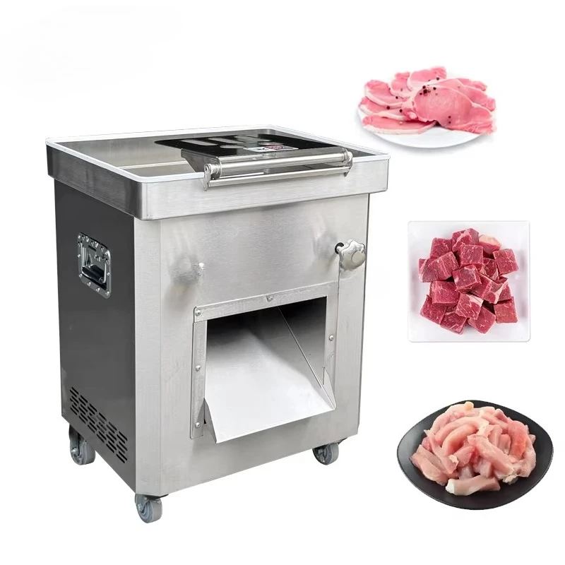 Multifunctional industrial meat cutter for cutting slices and pieces of beef, lamb, chicken