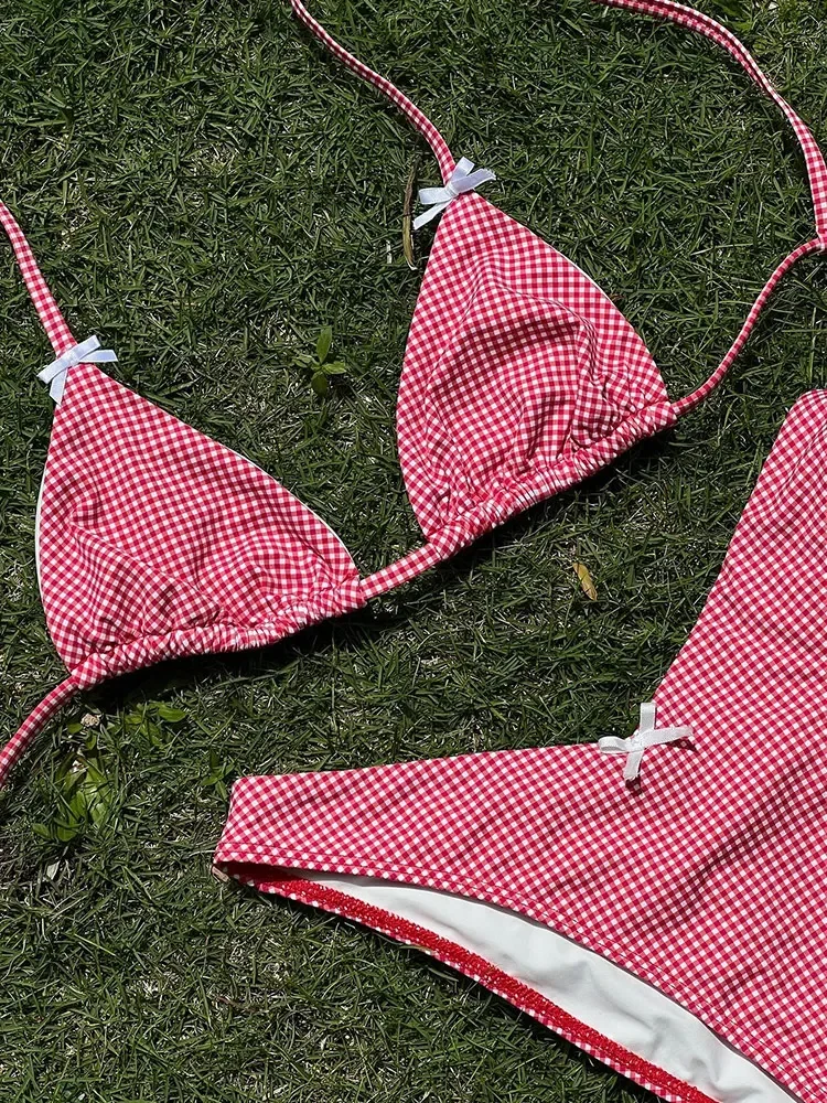 

Brown Color Bikinis Bow Swimwear Women'S Summer Swimsuit 2025 Sexy Bikini Set Low Waist Beachwear Push Up Bathing Suits
