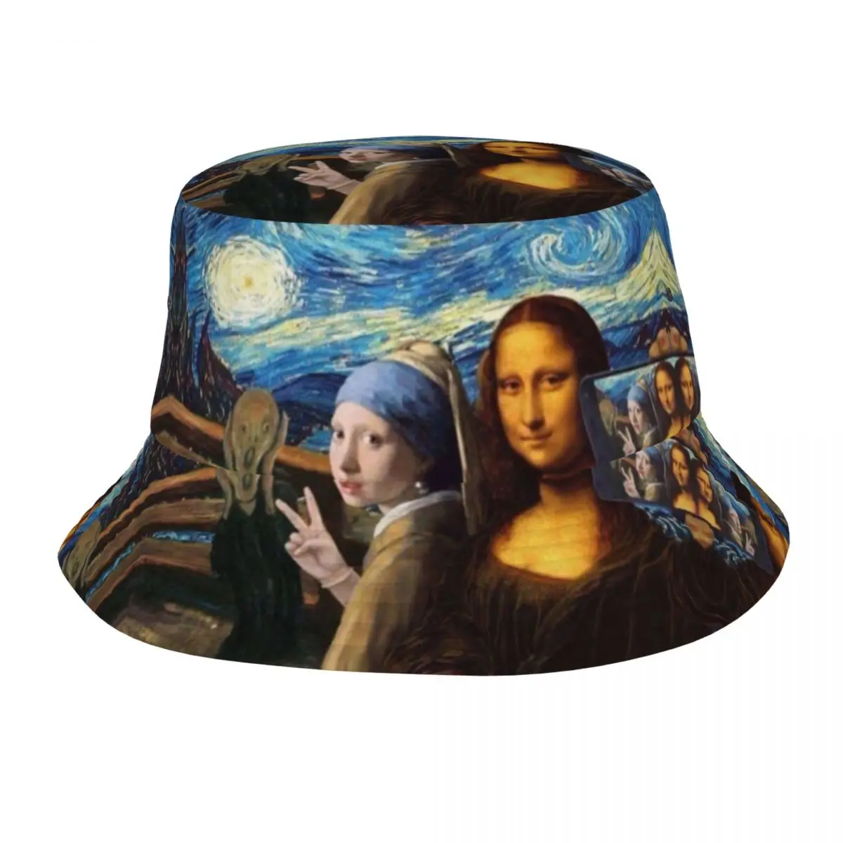 Custom Starry Night By Mona Lisa Vincent Van Gogh Bucket Hats Women Men Fashion Summer Outdoor Sun Art Painting Fisherman Cap