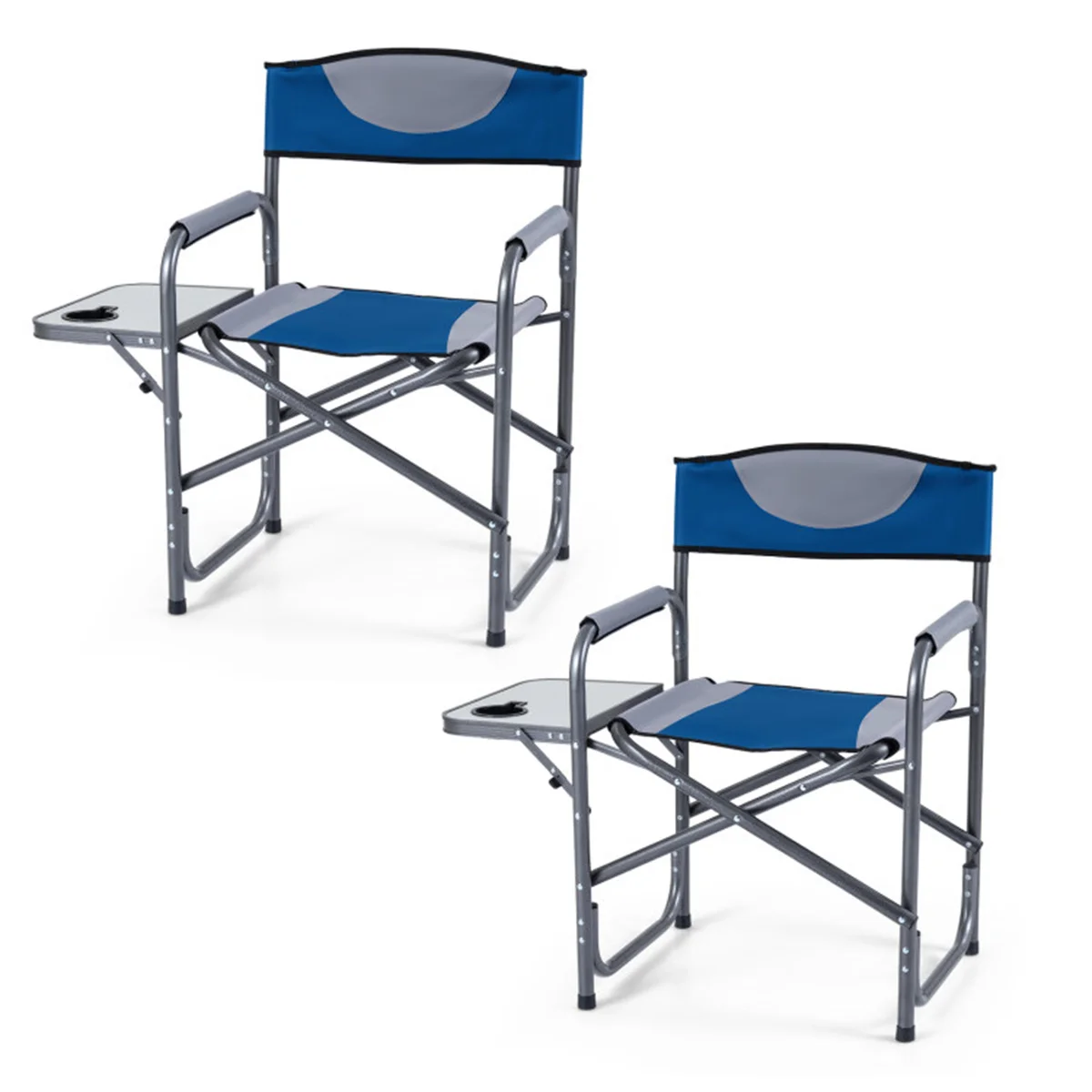 

400LBS Heavy Duty Folding Camping Chair with Side Table & Cup Holder, Padded Directors Chair for Outdoor - Blue